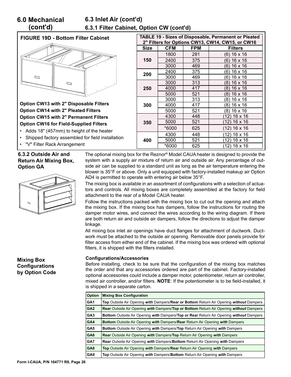 0 mechanical (cont'd), 3 inlet air (cont'd) | Reznor CAUA Unit Installation Manual User Manual | Page 26 / 44