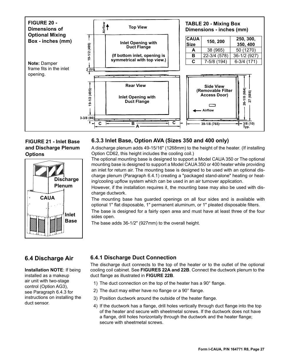 4 discharge air | Reznor CAUA Unit Installation Manual User Manual | Page 27 / 44