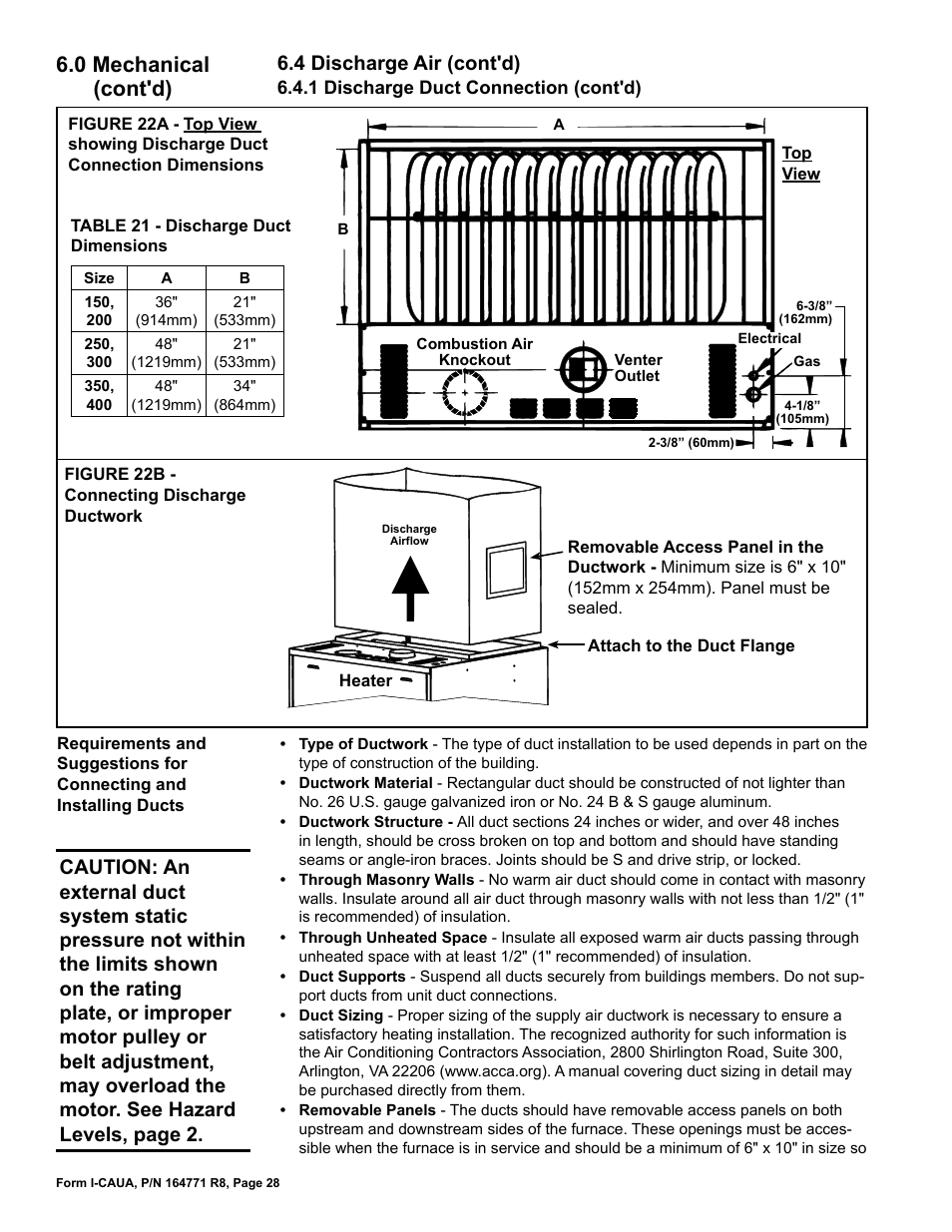 0 mechanical (cont'd), 4 discharge air (cont'd) | Reznor CAUA Unit Installation Manual User Manual | Page 28 / 44