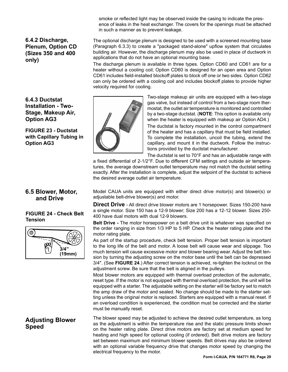 5 blower, motor, and drive, Adjusting blower speed | Reznor CAUA Unit Installation Manual User Manual | Page 29 / 44