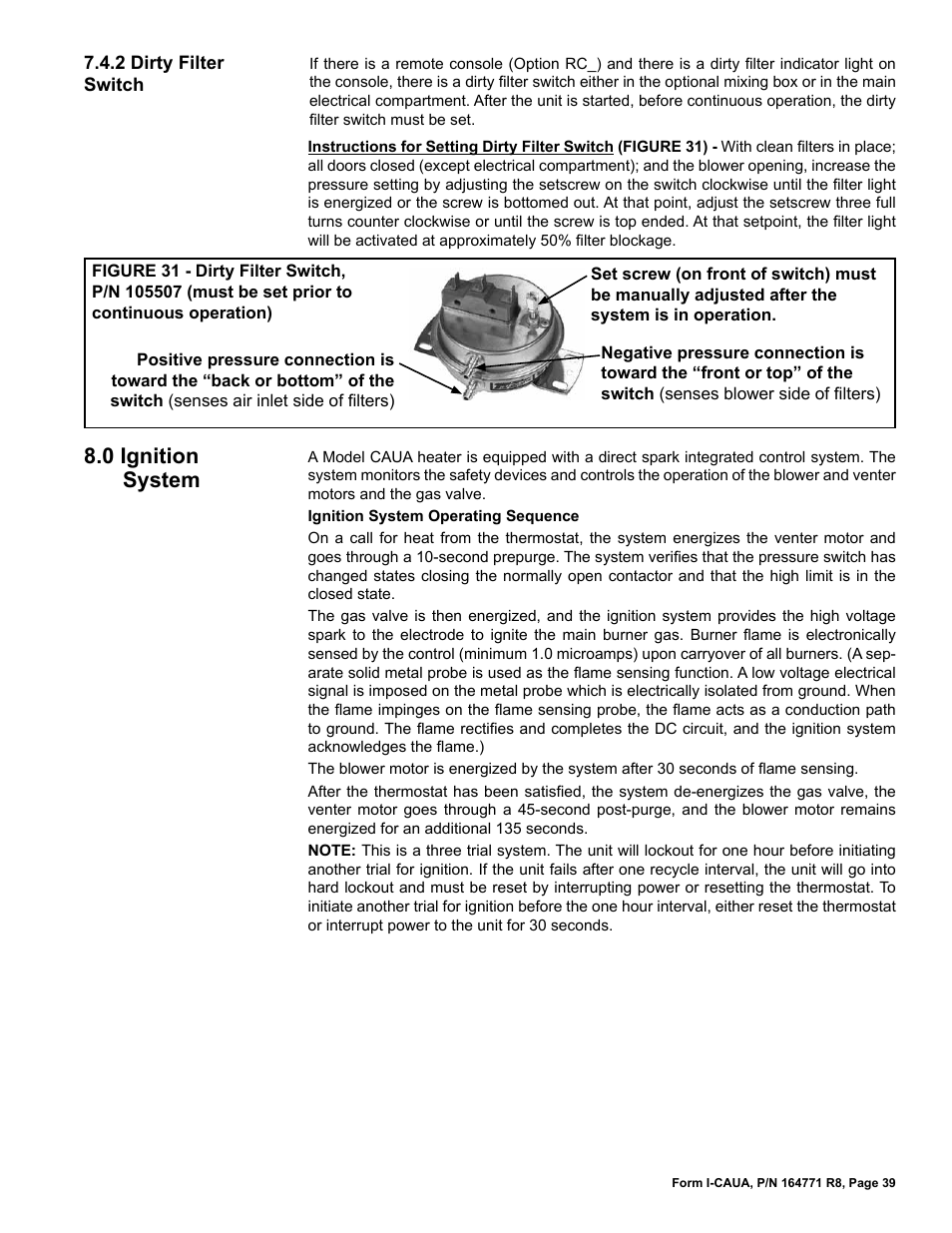 0 ignition system | Reznor CAUA Unit Installation Manual User Manual | Page 39 / 44