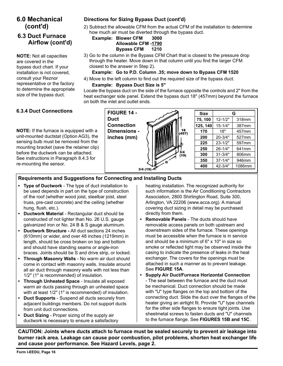 0 mechanical (cont'd), 3 duct furnace airflow (cont'd) | Reznor EEDU Unit Installation Manual User Manual | Page 16 / 32