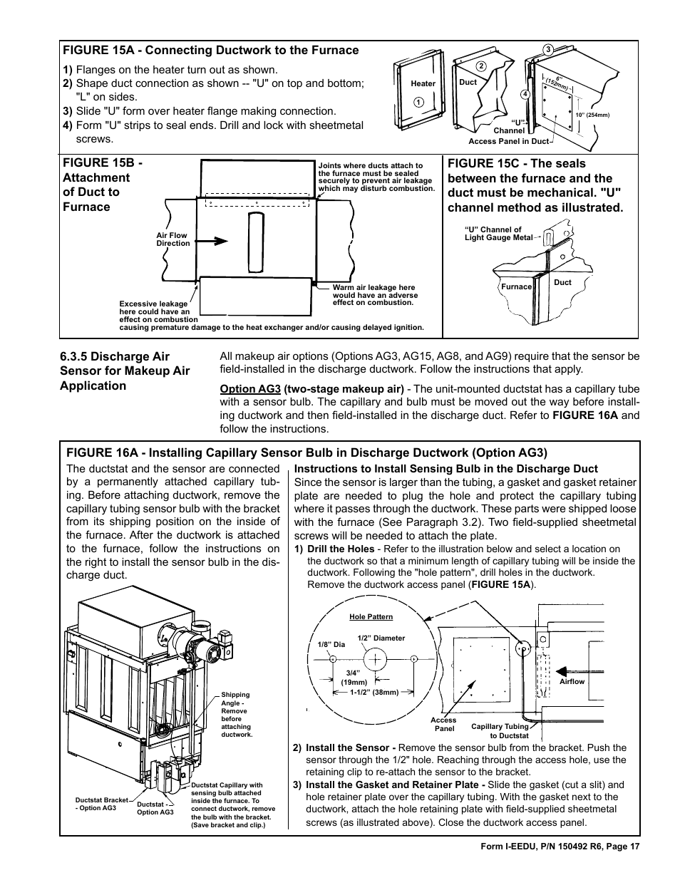 Figure 15a - connecting ductwork to the furnace | Reznor EEDU Unit Installation Manual User Manual | Page 17 / 32