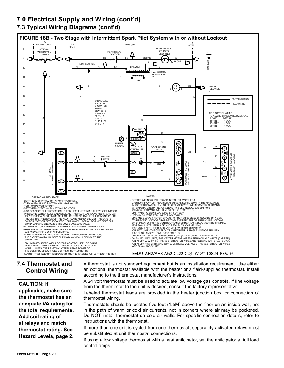 4 thermostat and control wiring, 0 electrical supply and wiring (cont'd), 3 typical wiring diagrams (cont'd) | Form i-eedu, page 20 | Reznor EEDU Unit Installation Manual User Manual | Page 20 / 32