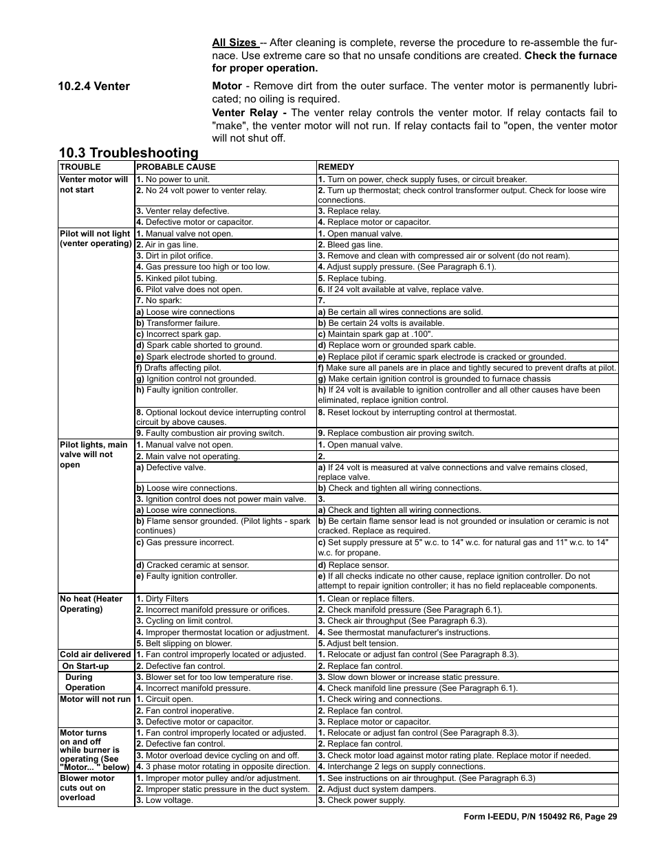 3 troubleshooting, 4 venter | Reznor EEDU Unit Installation Manual User Manual | Page 29 / 32