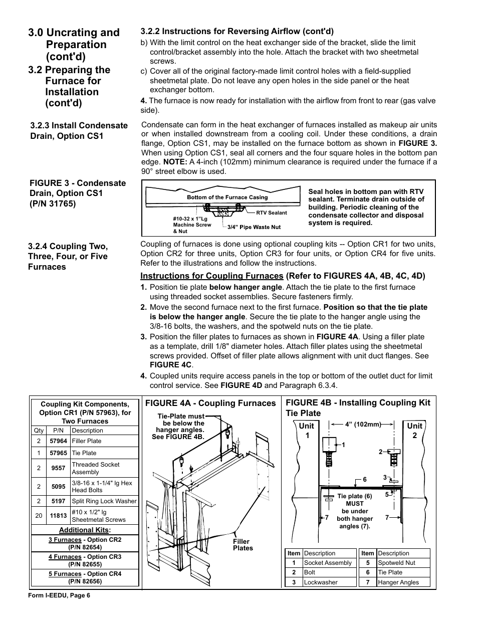 0 uncrating and preparation (cont'd), 2 preparing the furnace for installation (cont'd) | Reznor EEDU Unit Installation Manual User Manual | Page 6 / 32