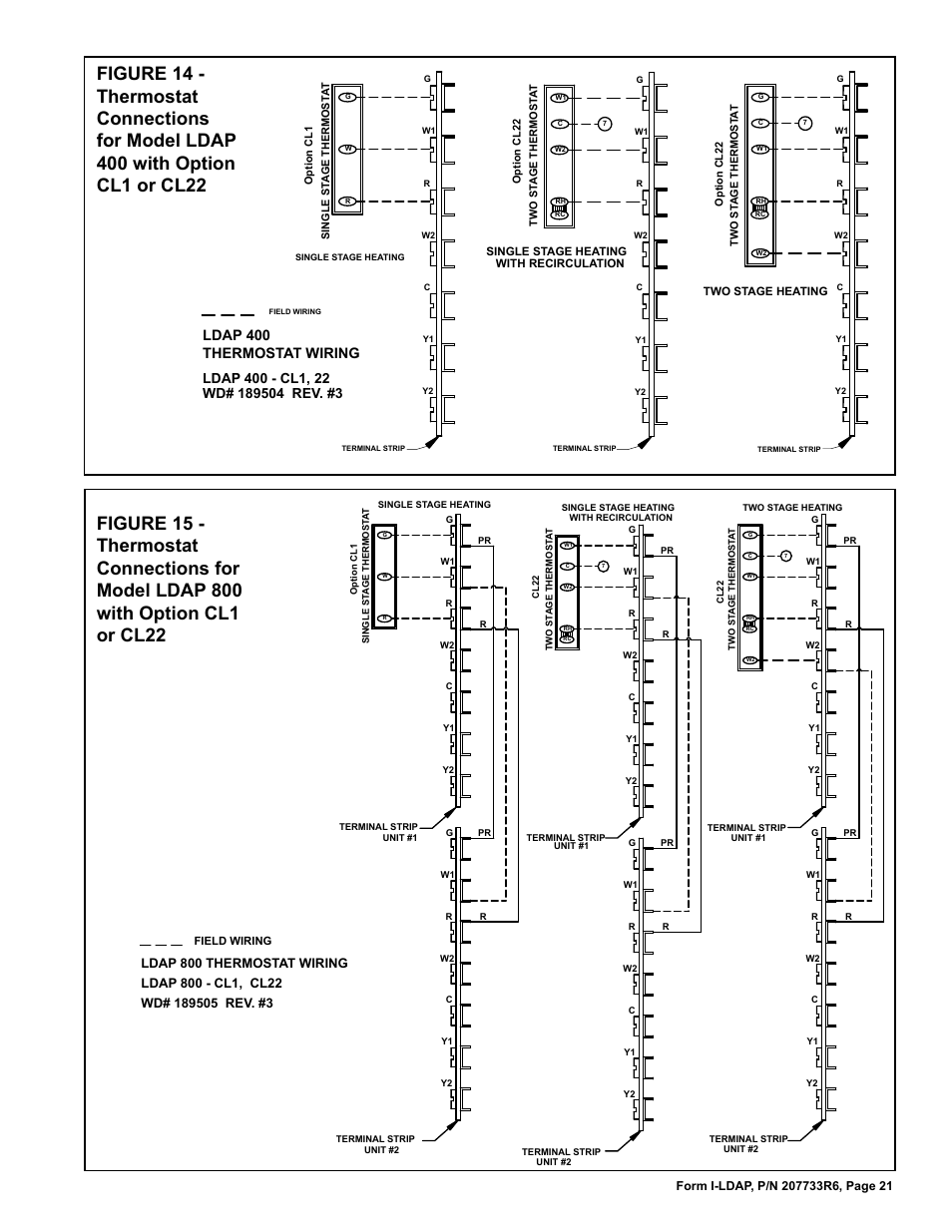 Ldap 400 thermostat wiring, Ldap 800 thermostat wiring | Reznor LDAP Unit Installation Manual User Manual | Page 21 / 44