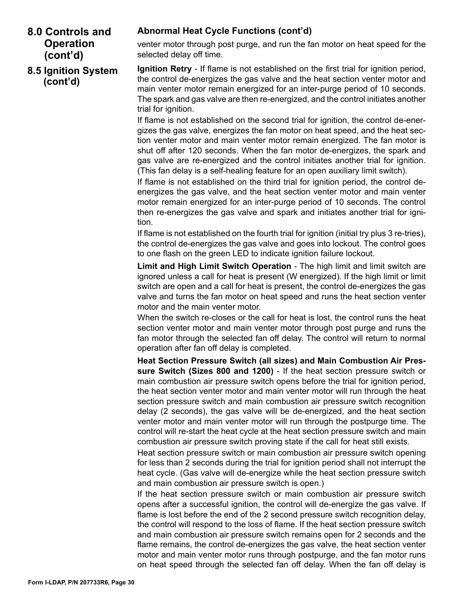 0 controls and operation (cont’d) | Reznor LDAP Unit Installation Manual User Manual | Page 30 / 44