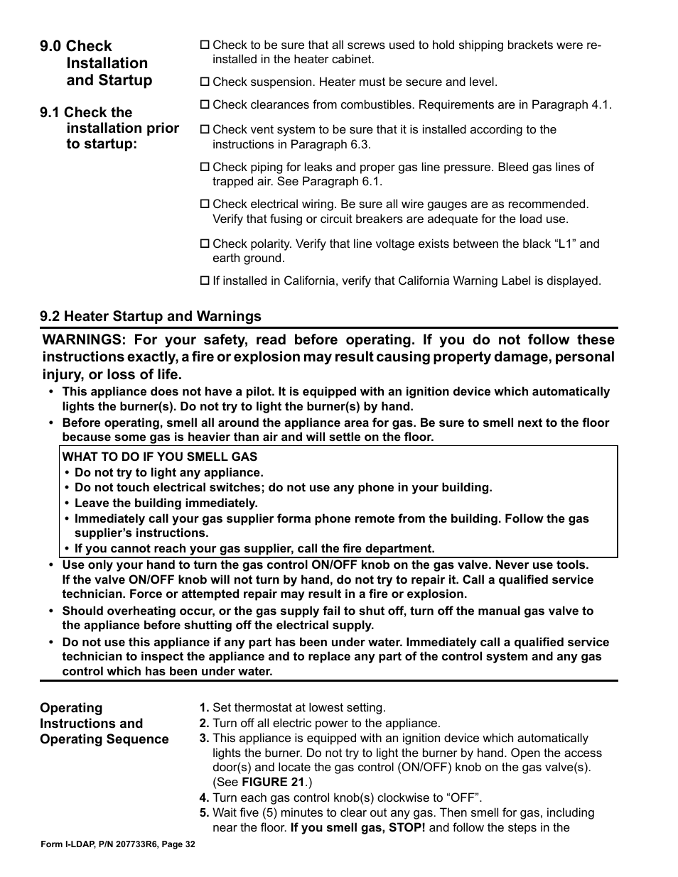 0 check installation and startup | Reznor LDAP Unit Installation Manual User Manual | Page 32 / 44