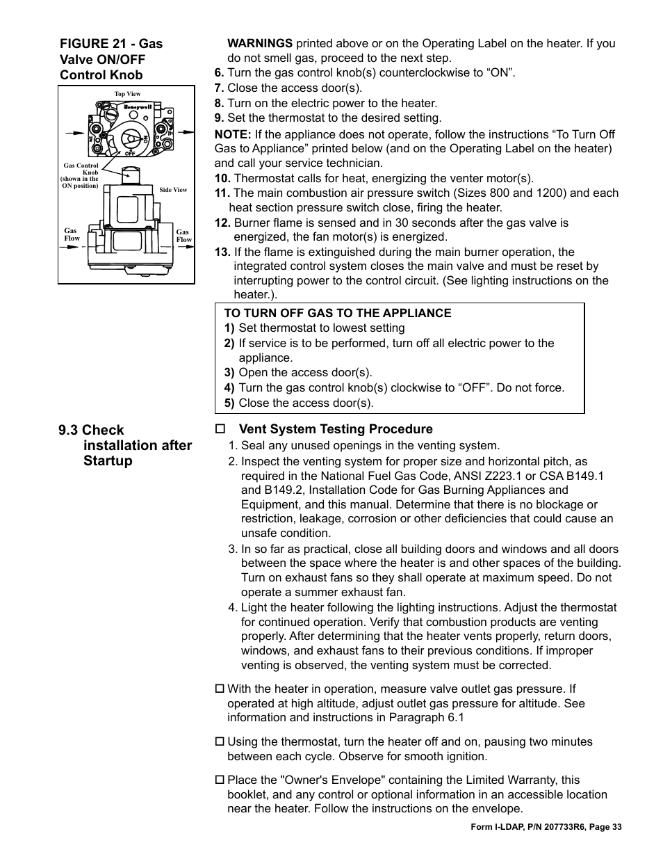 3 check installation after startup | Reznor LDAP Unit Installation Manual User Manual | Page 33 / 44
