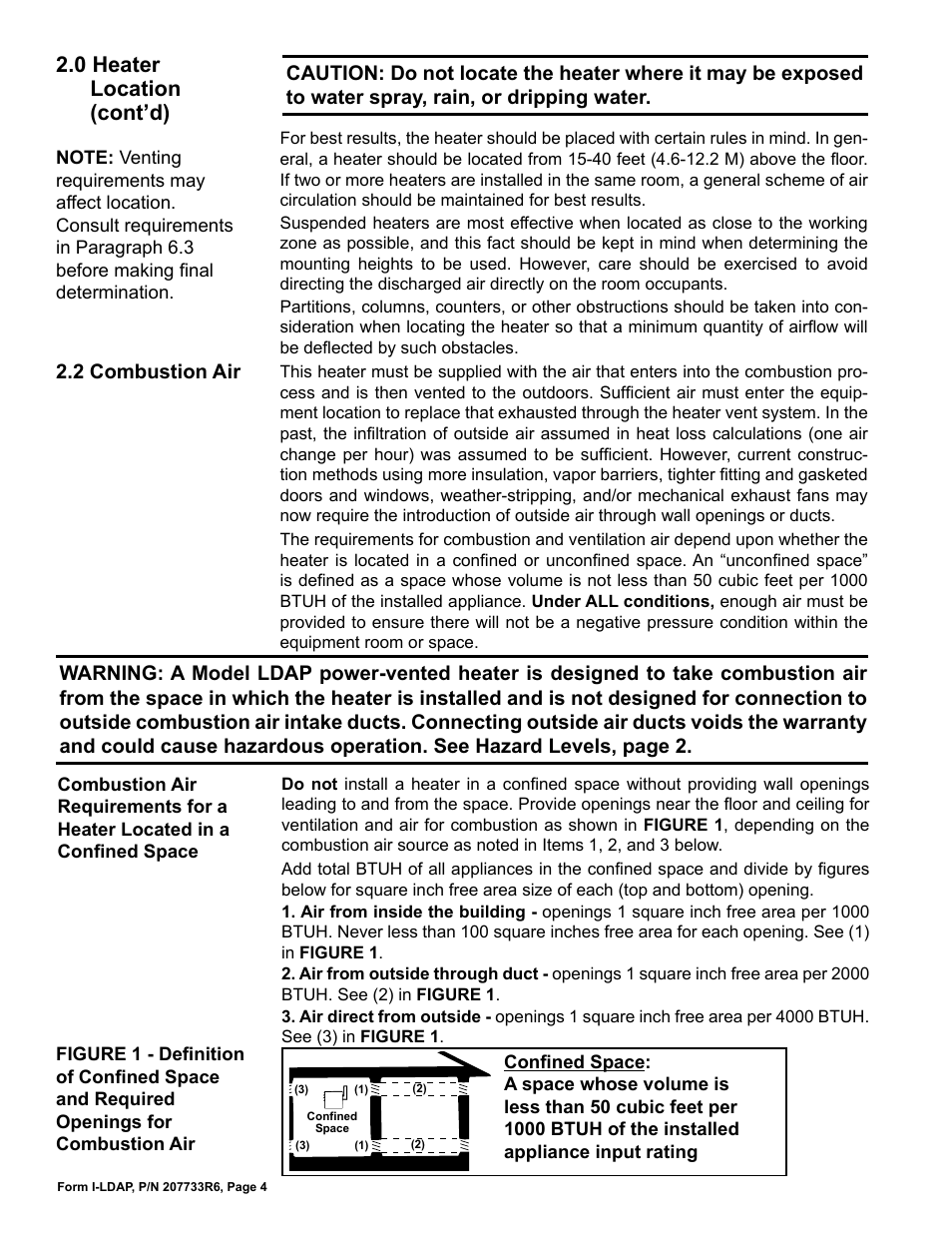 0 heater location (cont’d) | Reznor LDAP Unit Installation Manual User Manual | Page 4 / 44