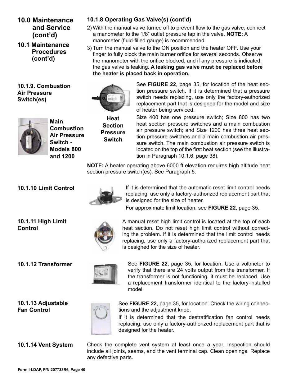 0 maintenance and service (cont’d) | Reznor LDAP Unit Installation Manual User Manual | Page 40 / 44