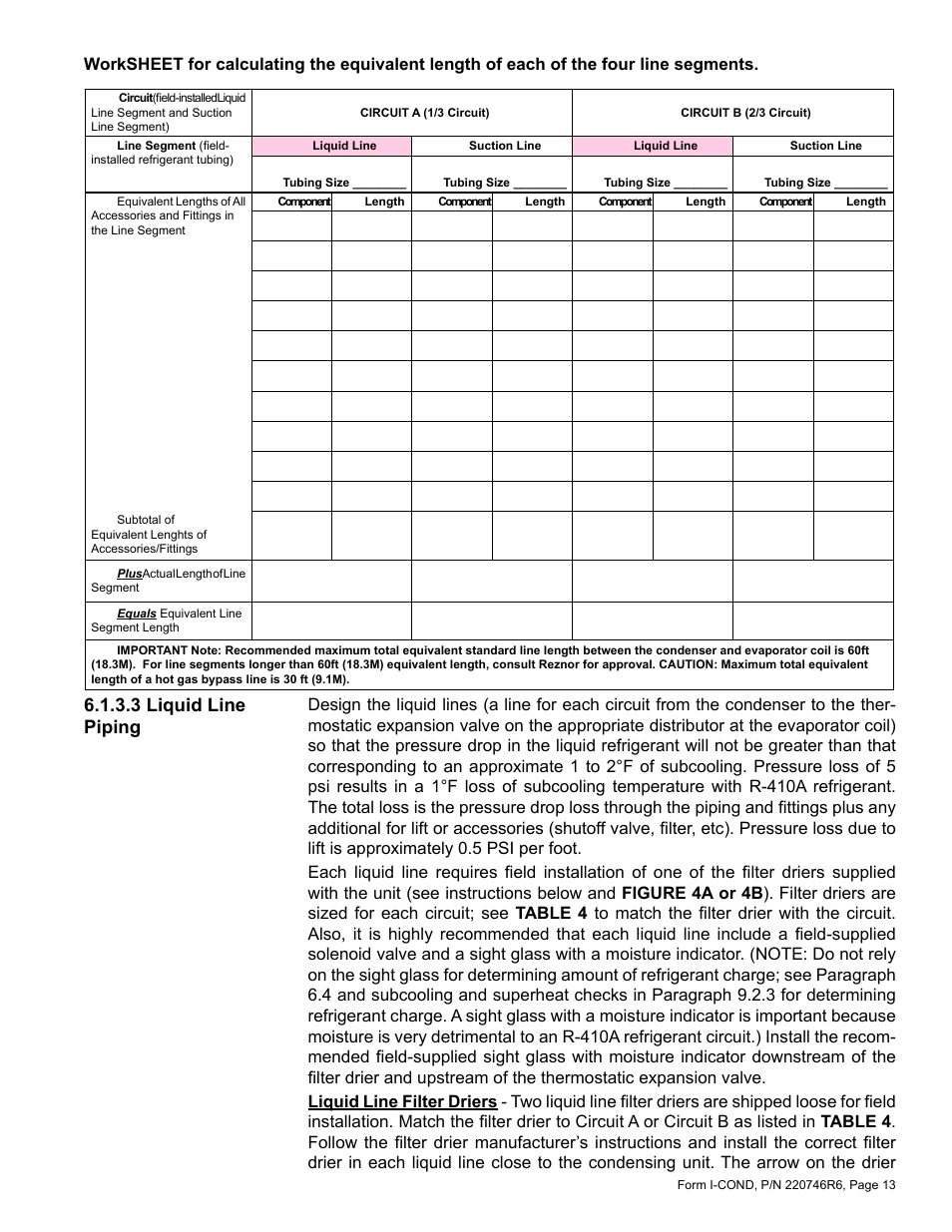 3 liquid line piping | Reznor MASA Unit Installation Manual User Manual | Page 13 / 40