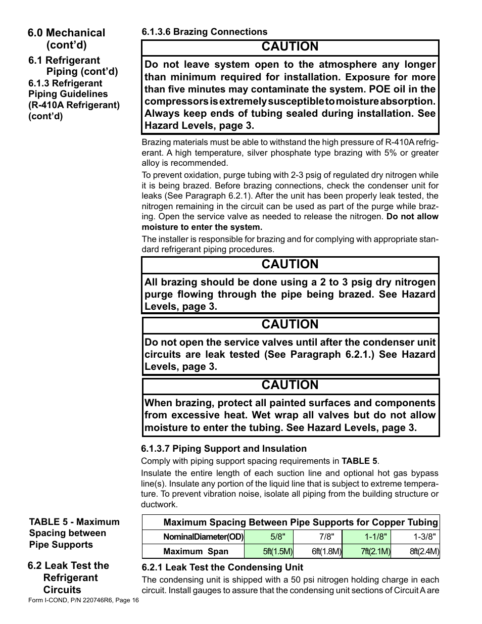 2 leak test the refrigerant circuits, 1 leak test the condensing unit, Caution | Reznor MASA Unit Installation Manual User Manual | Page 16 / 40