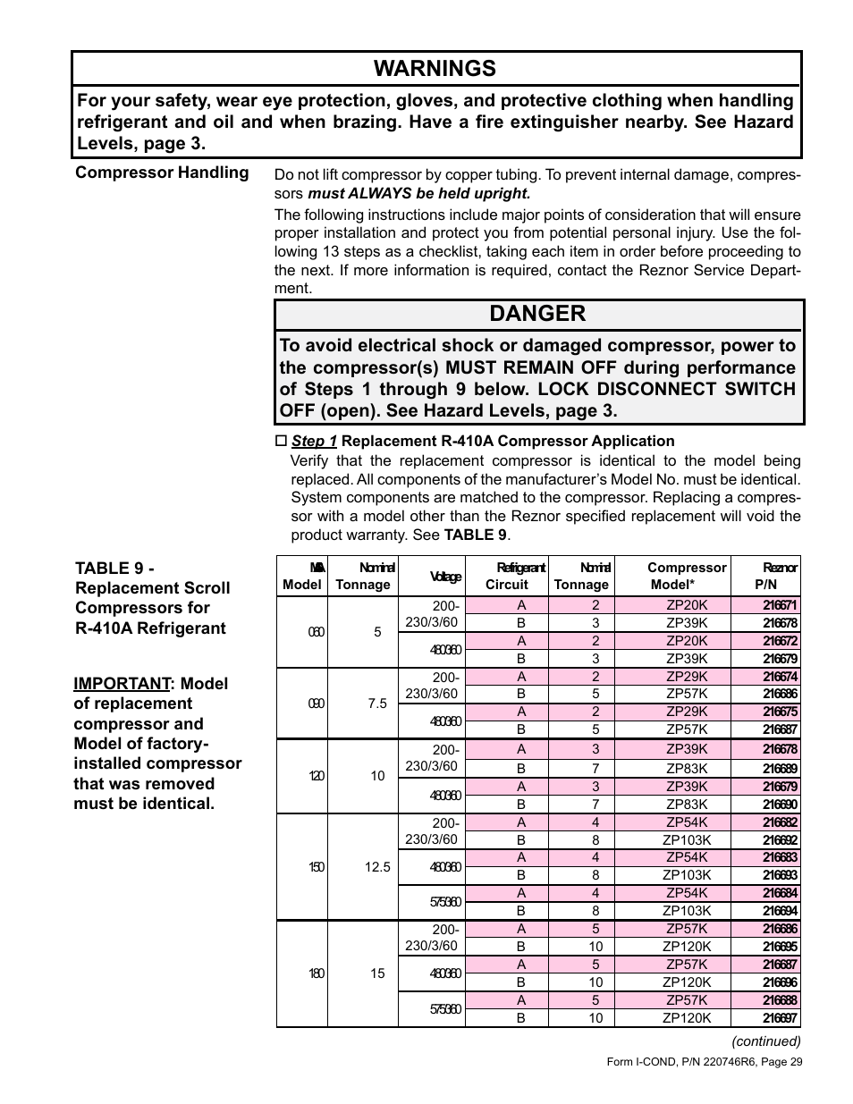 Warnings, Danger | Reznor MASA Unit Installation Manual User Manual | Page 29 / 40