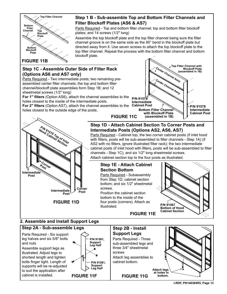 Assemble and install support legs, Step 2a - sub-assemble legs, Step 2b - install support legs | Reznor RDF Unit Installation Manual User Manual | Page 13 / 28