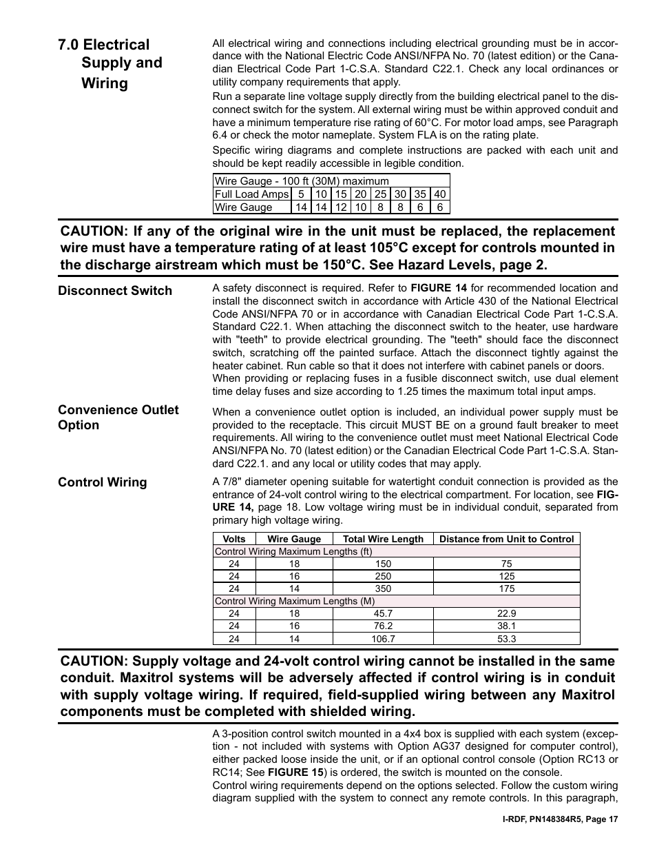 0 electrical supply and wiring | Reznor RDF Unit Installation Manual User Manual | Page 17 / 28