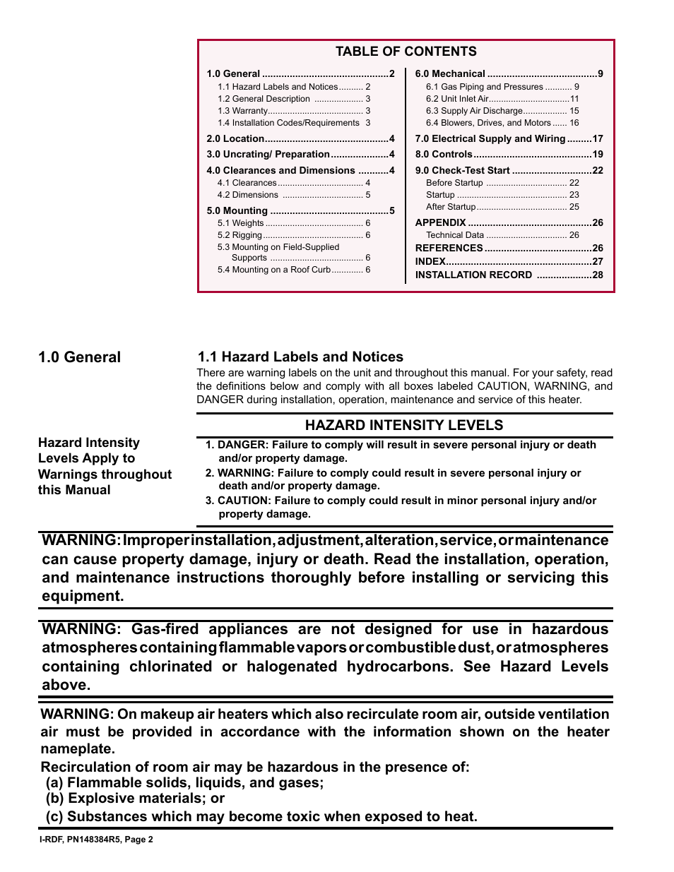 Reznor RDF Unit Installation Manual User Manual | Page 2 / 28