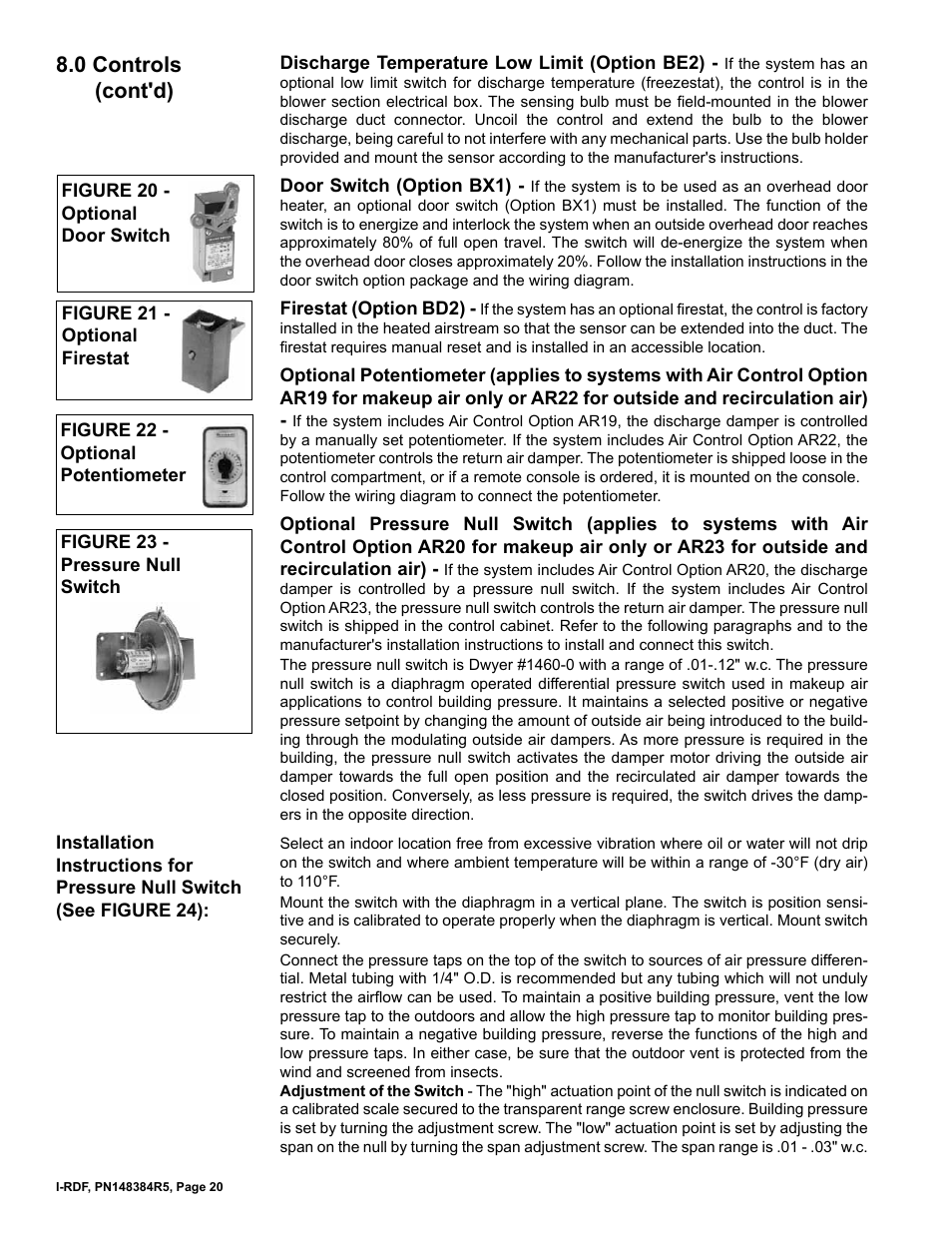0 controls (cont'd) | Reznor RDF Unit Installation Manual User Manual | Page 20 / 28