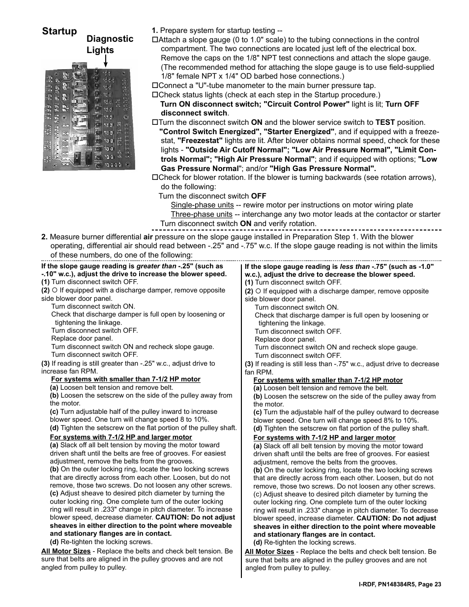 Startup, Diagnostic lights | Reznor RDF Unit Installation Manual User Manual | Page 23 / 28