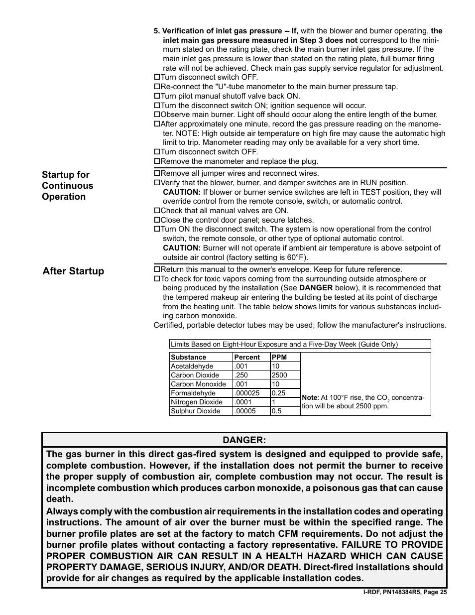 After startup | Reznor RDF Unit Installation Manual User Manual | Page 25 / 28