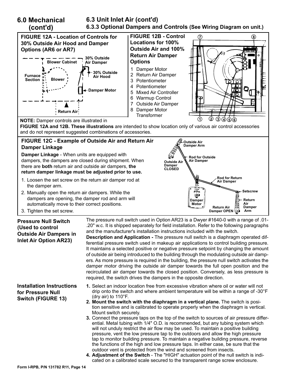 0 mechanical (cont'd), 3 unit inlet air (cont'd), 3 optional dampers and controls | Reznor RPB Unit Installation Manual User Manual | Page 14 / 40