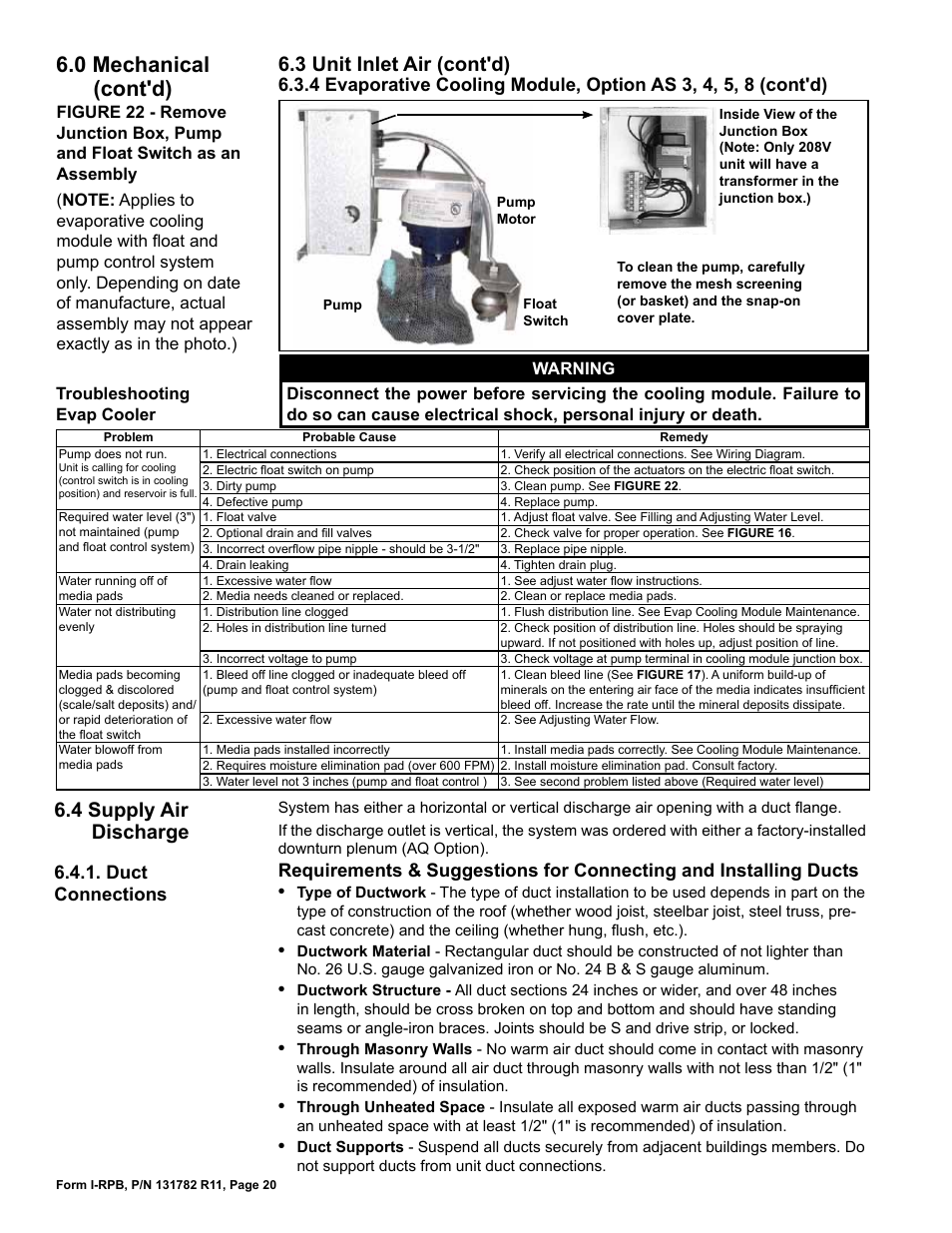 4 supply air discharge, 0 mechanical (cont'd), 3 unit inlet air (cont'd) | Reznor RPB Unit Installation Manual User Manual | Page 20 / 40