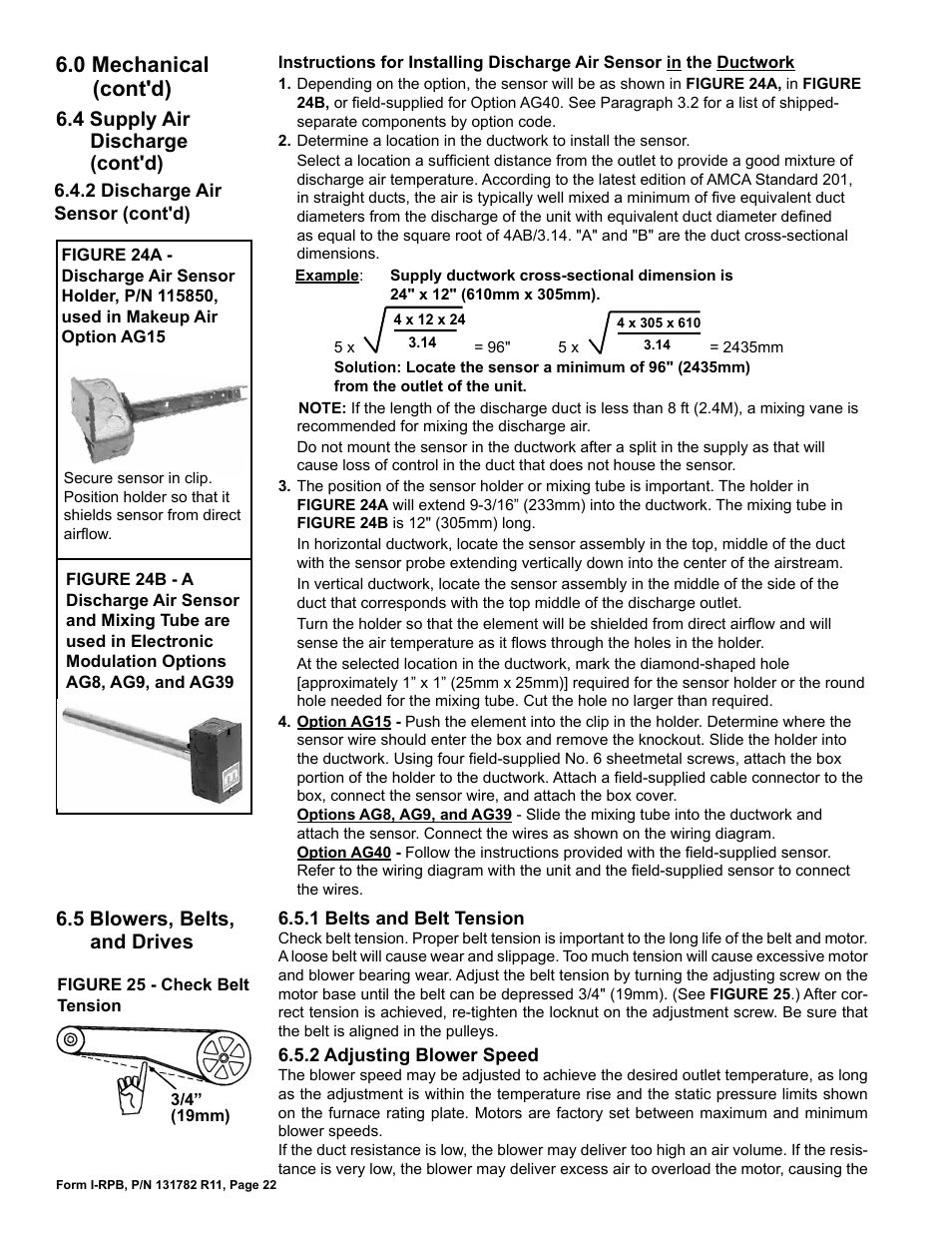 5 blowers, belts, and drives, 0 mechanical (cont'd), 4 supply air discharge (cont'd) | Reznor RPB Unit Installation Manual User Manual | Page 22 / 40