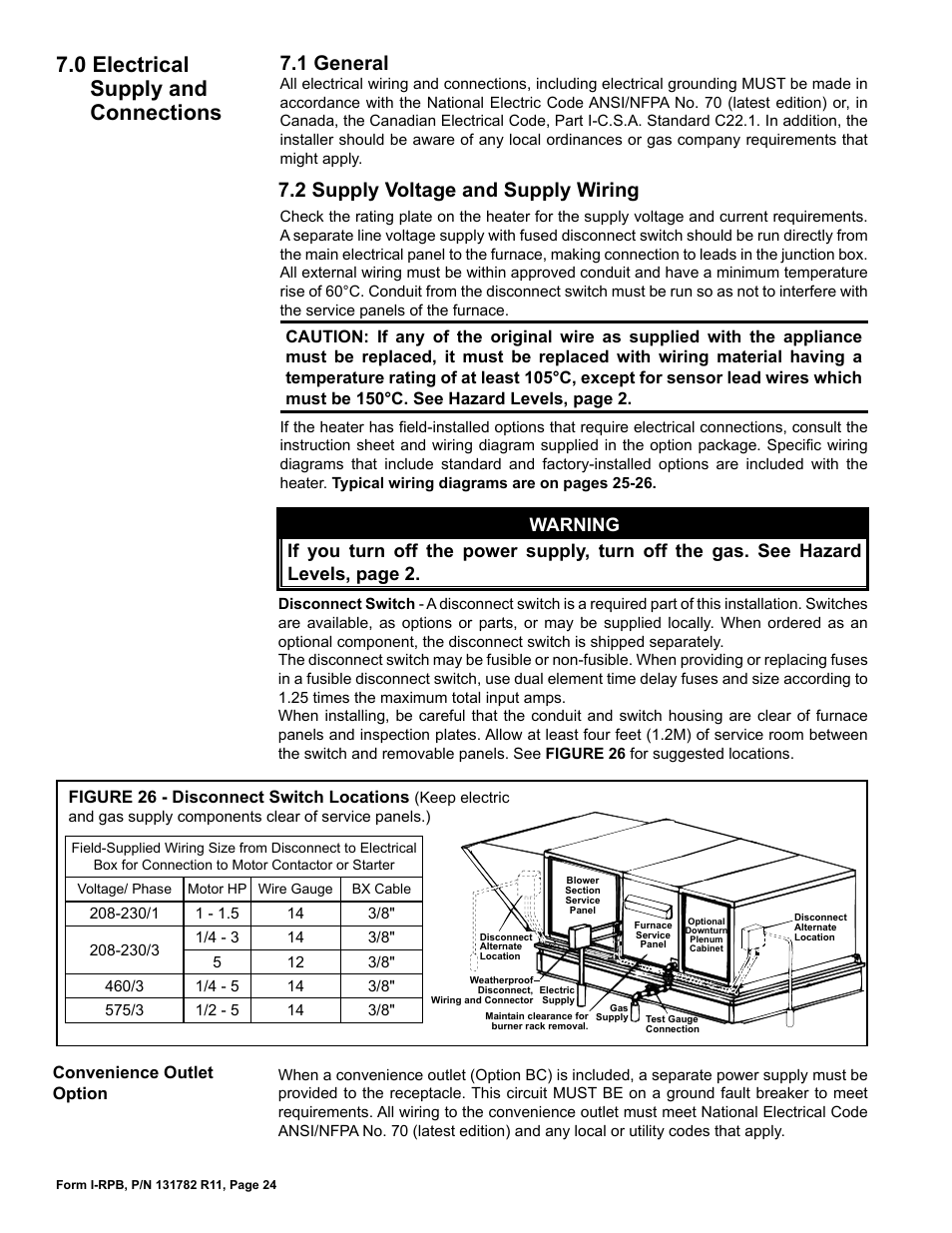 0 electrical supply and connections, 1 general, 2 supply voltage and supply wiring | Reznor RPB Unit Installation Manual User Manual | Page 24 / 40