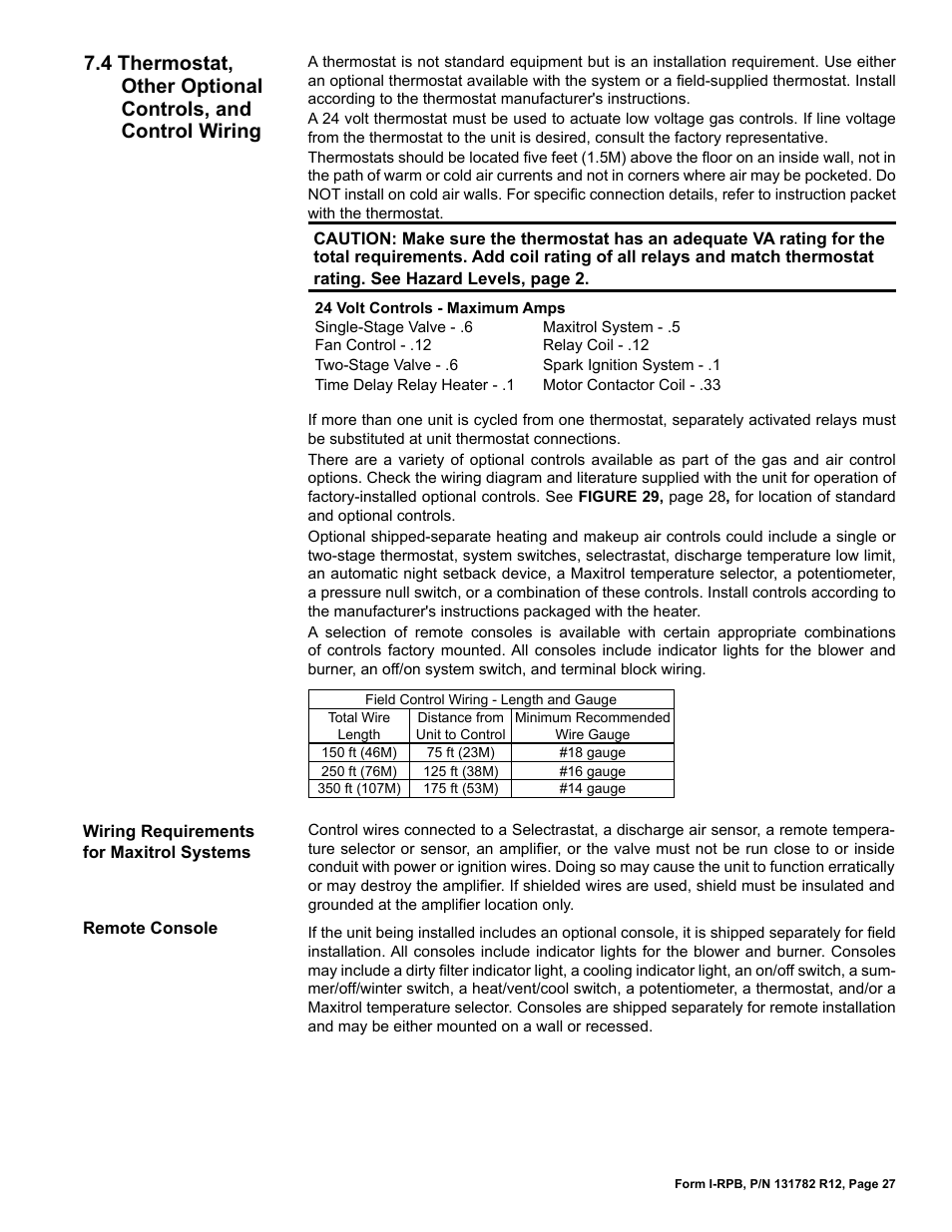 4 thermostat, other optional controls, And control wiring | Reznor RPB Unit Installation Manual User Manual | Page 27 / 40