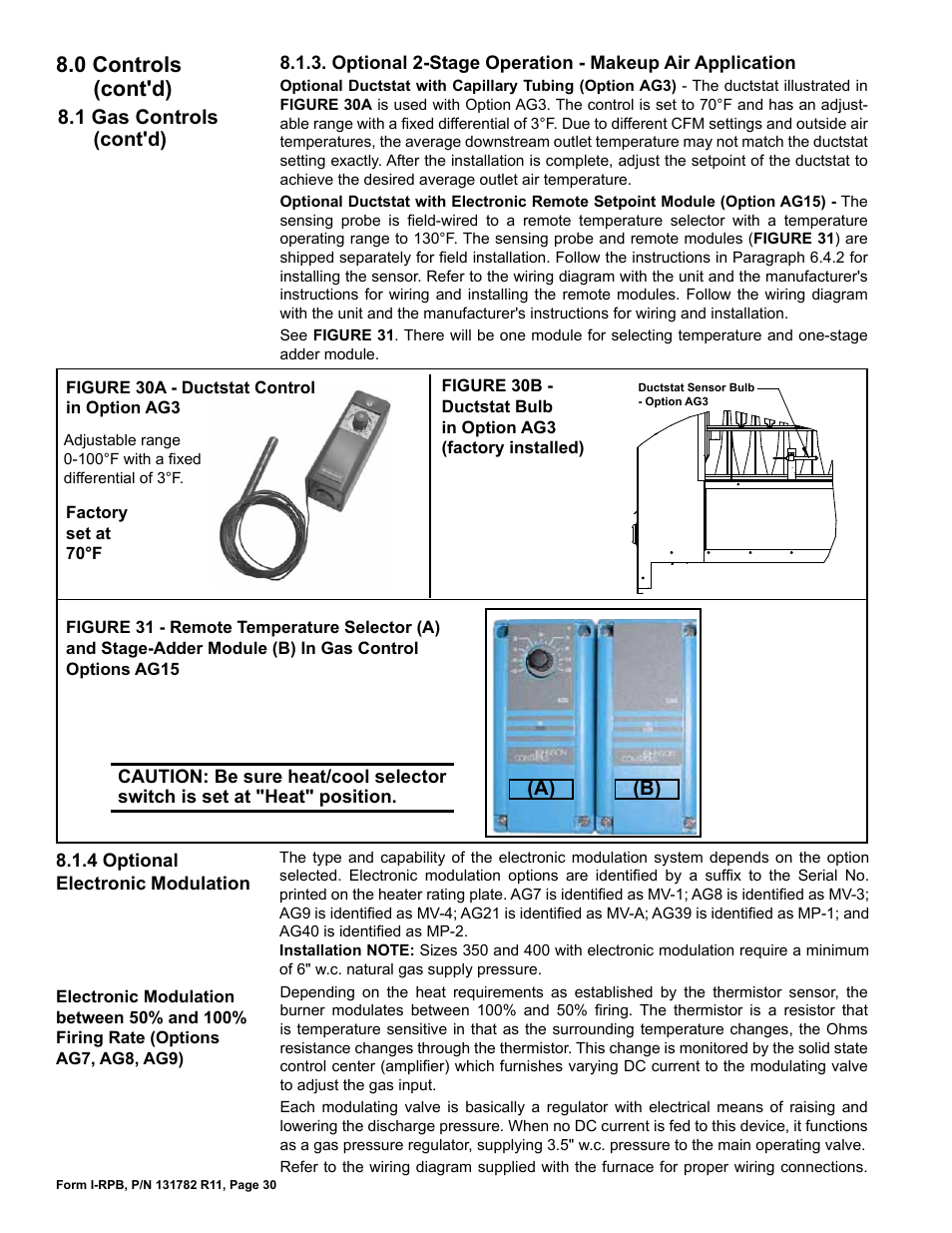 0 controls (cont'd), 1 gas controls (cont'd) | Reznor RPB Unit Installation Manual User Manual | Page 30 / 40