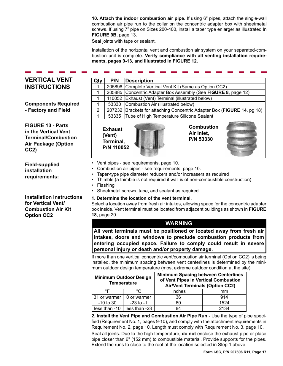 Vertical vent instructions | Reznor SC Duct Furnace Unit Installation Manual User Manual | Page 17 / 40
