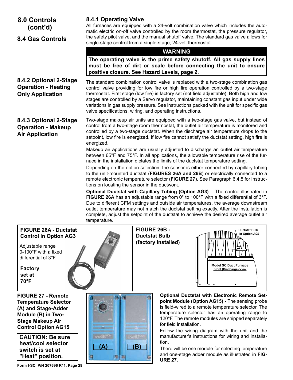 4 gas controls, 0 controls (cont'd) | Reznor SC Duct Furnace Unit Installation Manual User Manual | Page 28 / 40