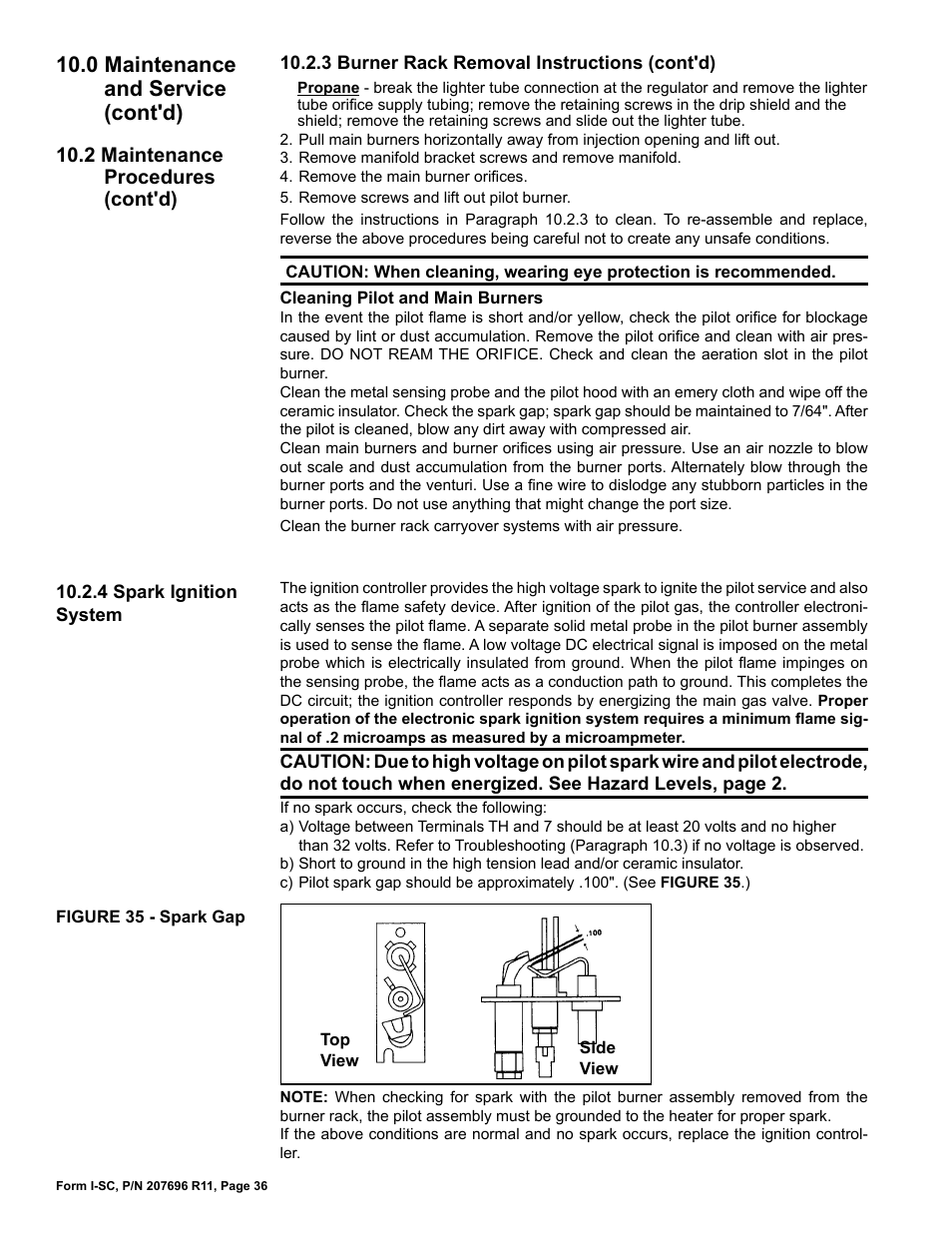 0 maintenance and service (cont'd), 2 maintenance procedures (cont'd) | Reznor SC Duct Furnace Unit Installation Manual User Manual | Page 36 / 40