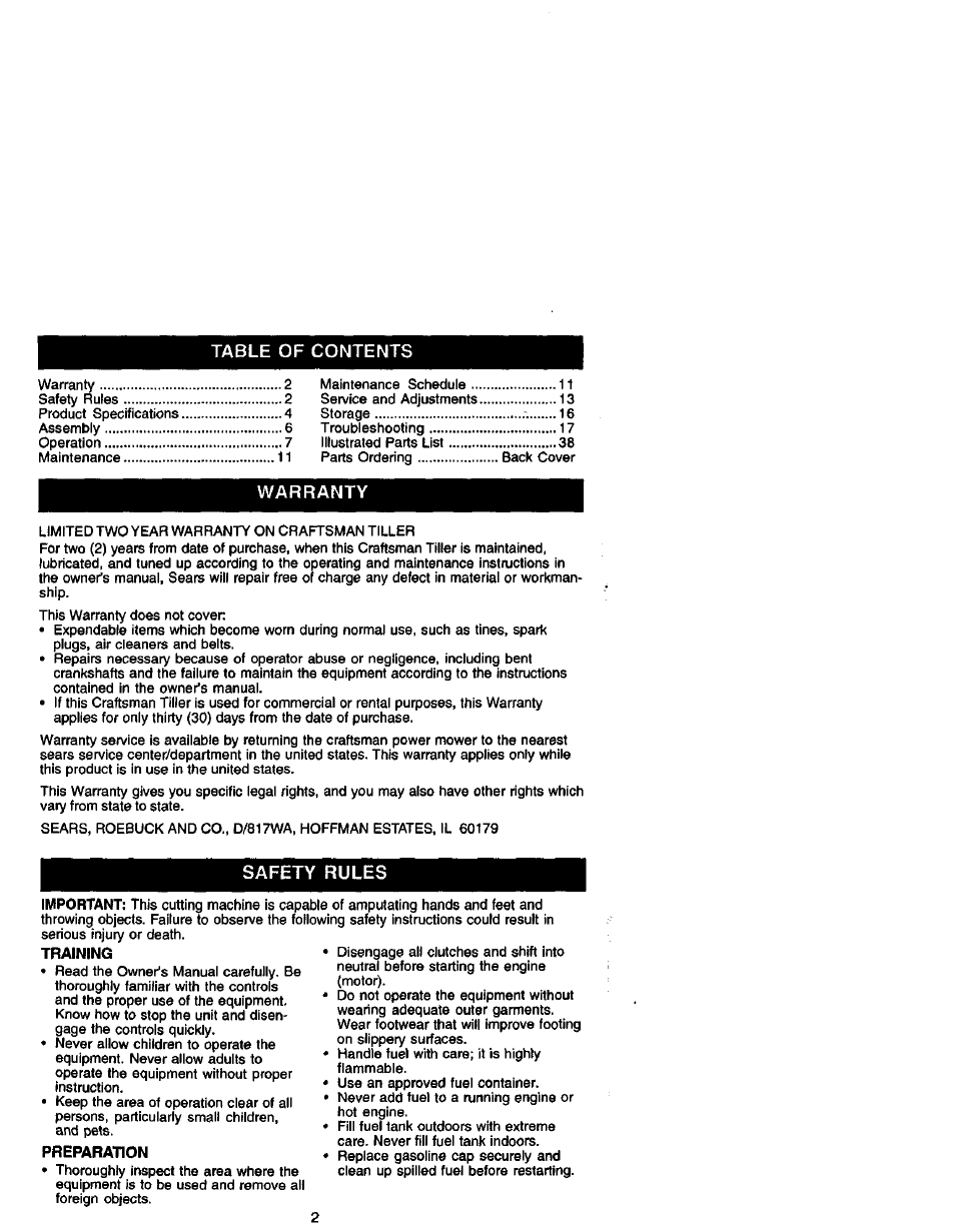 Warranty, Safety rules | Craftsman 917.292490 User Manual | Page 2 / 33