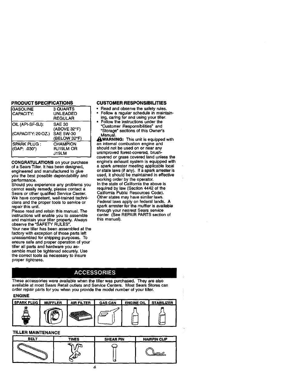 Accessories, Engine | Craftsman 917.292490 User Manual | Page 4 / 33