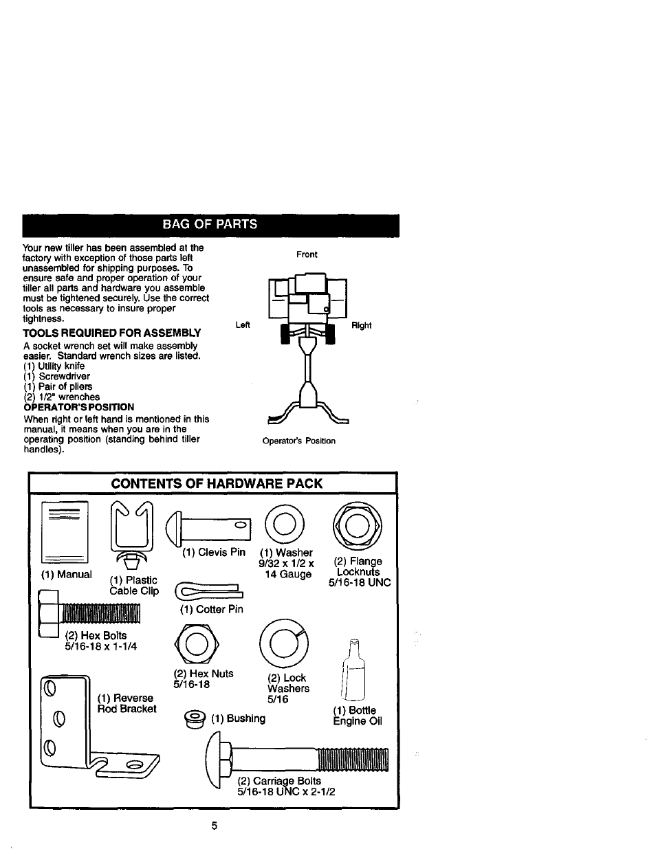 Bag of parts | Craftsman 917.292490 User Manual | Page 5 / 33