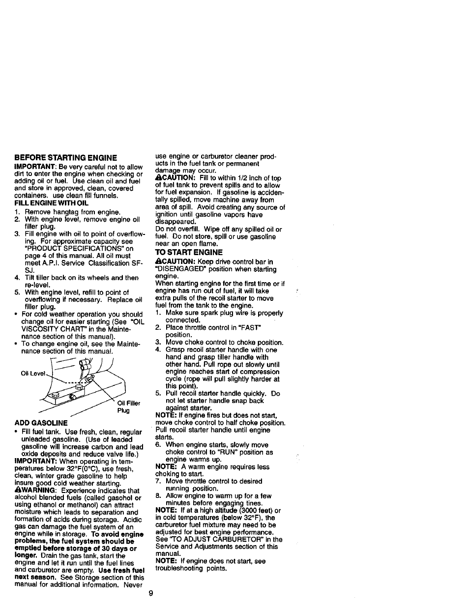 Fill engine with oil | Craftsman 917.292490 User Manual | Page 9 / 33