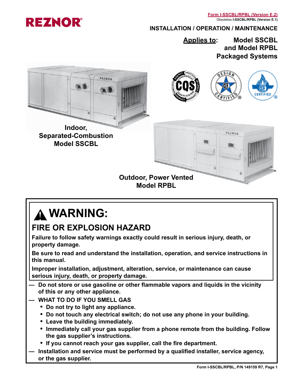 Reznor RPBL Unit Installation Manual User Manual | 60 pages