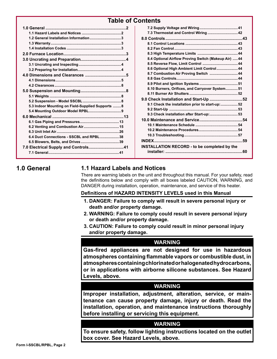 Reznor RPBL Unit Installation Manual User Manual | Page 2 / 60