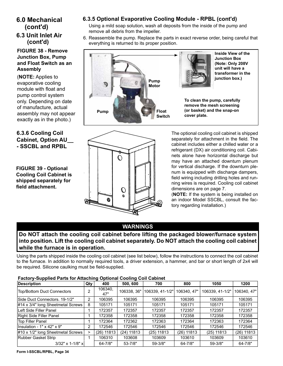 0 mechanical (cont'd), 3 unit inlet air (cont'd) | Reznor RPBL Unit Installation Manual User Manual | Page 34 / 60