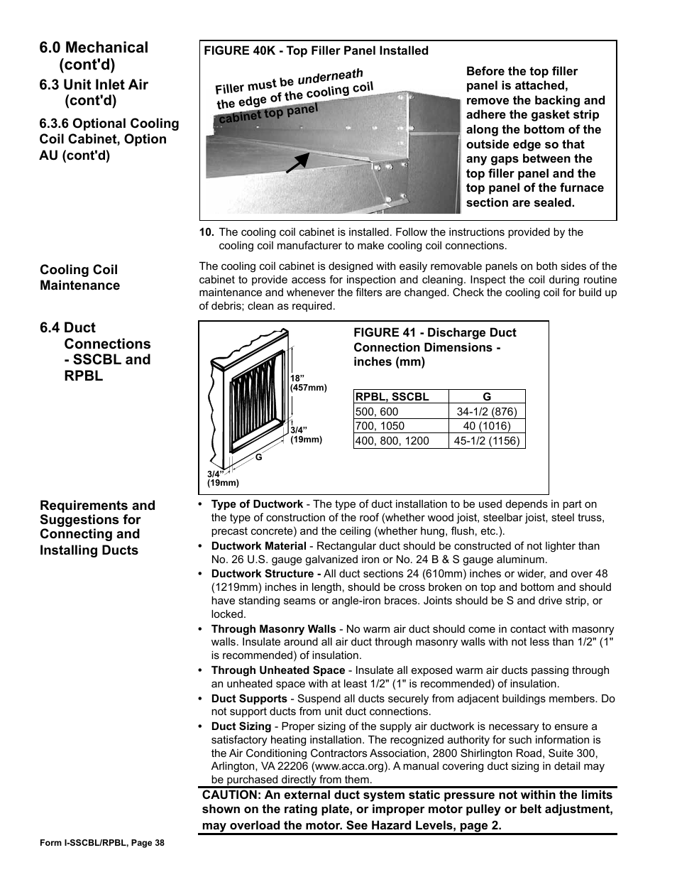 4 duct connections - sscbl and rpbl, 0 mechanical (cont'd), 3 unit inlet air (cont'd) | Reznor RPBL Unit Installation Manual User Manual | Page 38 / 60