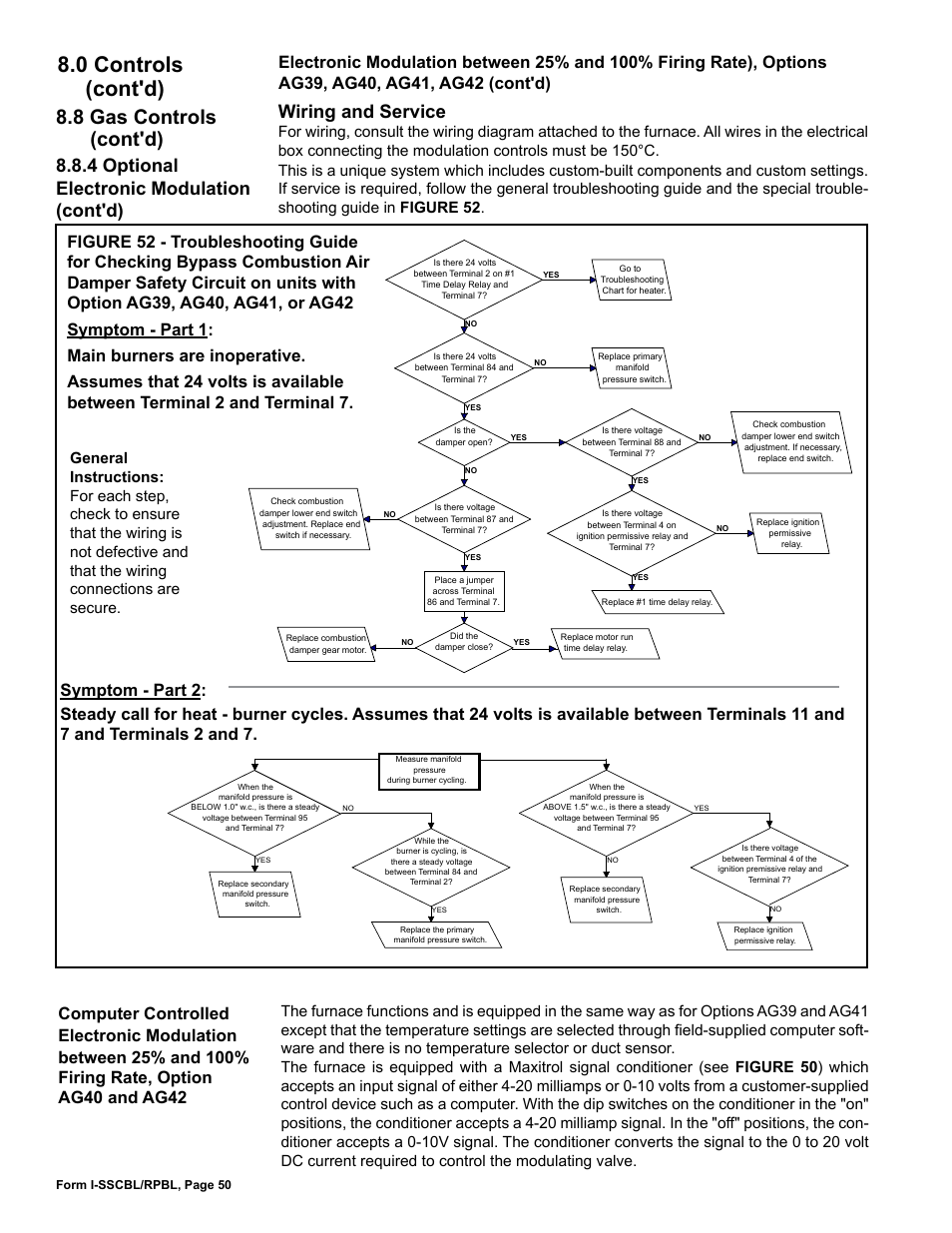 0 controls (cont'd), 8 gas controls (cont'd), Wiring and service | 4 optional electronic modulation (cont'd) | Reznor RPBL Unit Installation Manual User Manual | Page 50 / 60