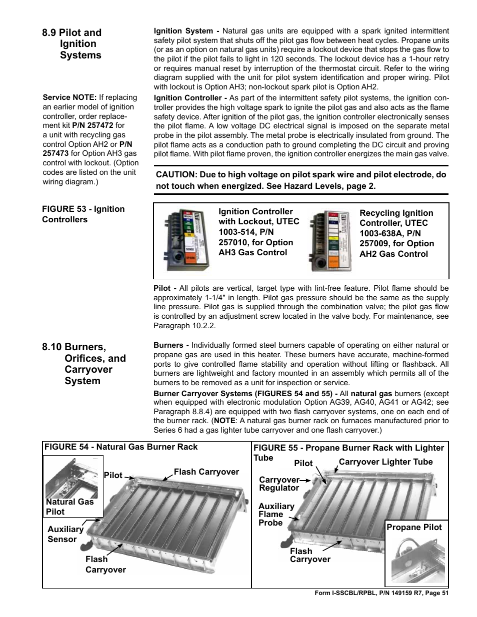 9 pilot and ignition systems, 10 burners, orifices, and carryover system | Reznor RPBL Unit Installation Manual User Manual | Page 51 / 60