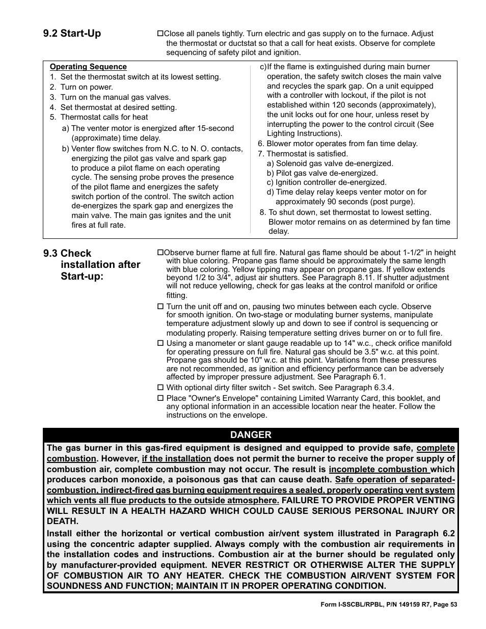 2 start-up, 3 check installation after start-up | Reznor RPBL Unit Installation Manual User Manual | Page 53 / 60