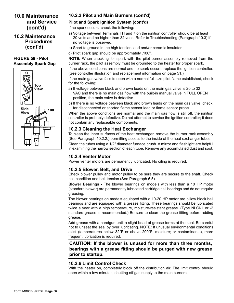 0 maintenance and service (cont'd), 2 maintenance procedures (cont'd) | Reznor RPBL Unit Installation Manual User Manual | Page 56 / 60
