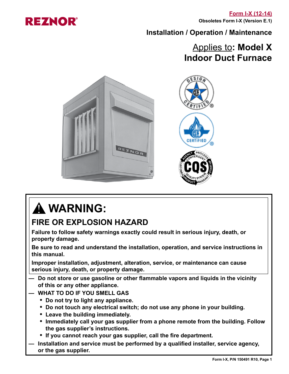 Reznor X Unit Installation Manual User Manual | 32 pages