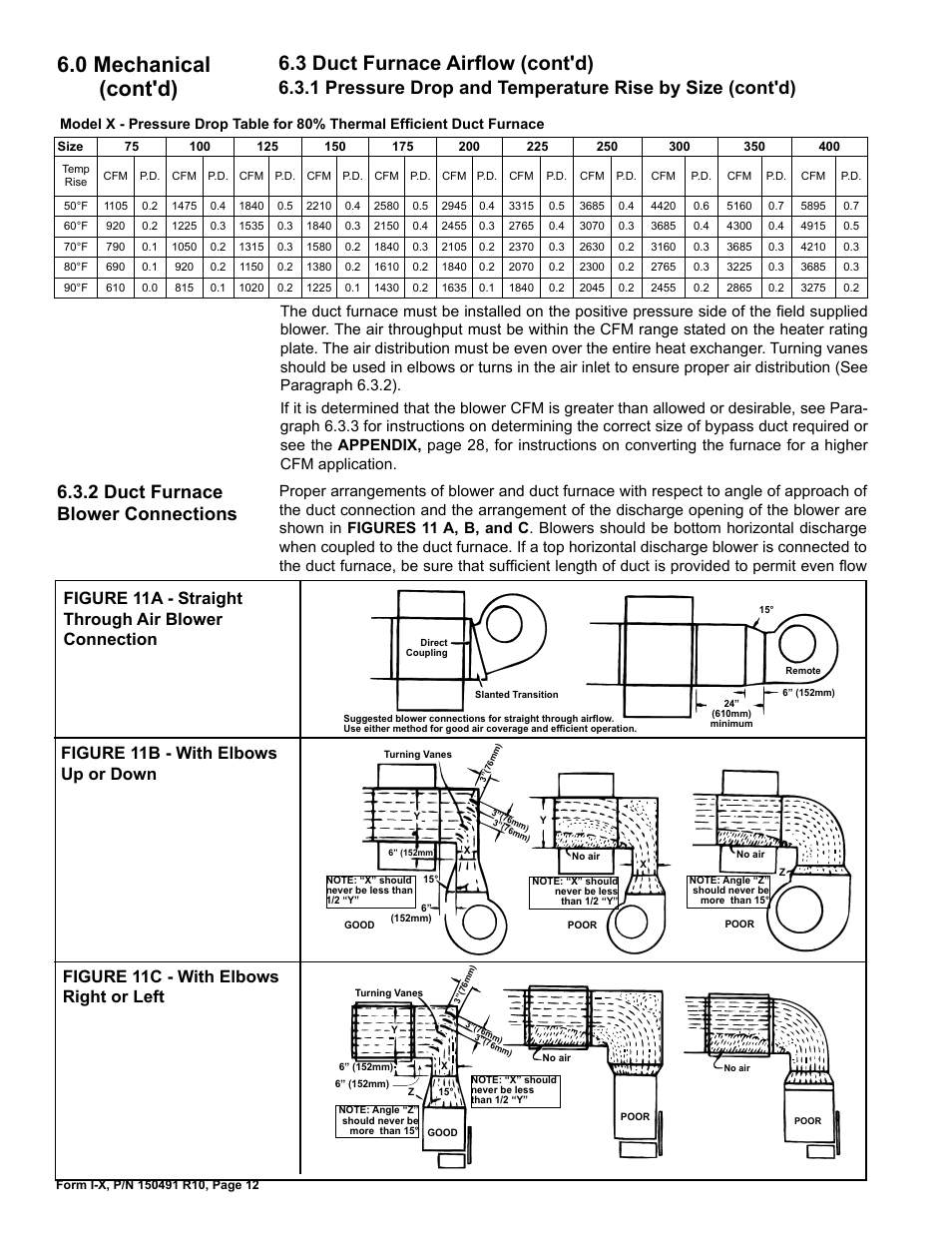 0 mechanical (cont'd), 3 duct furnace airflow (cont'd), 2 duct furnace blower connections | Reznor X Unit Installation Manual User Manual | Page 12 / 32