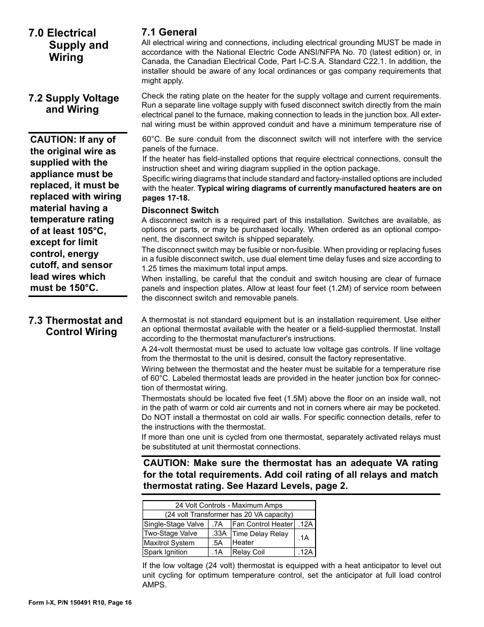 0 electrical supply and wiring, 1 general, 2 supply voltage and wiring | 3 thermostat and control wiring | Reznor X Unit Installation Manual User Manual | Page 16 / 32