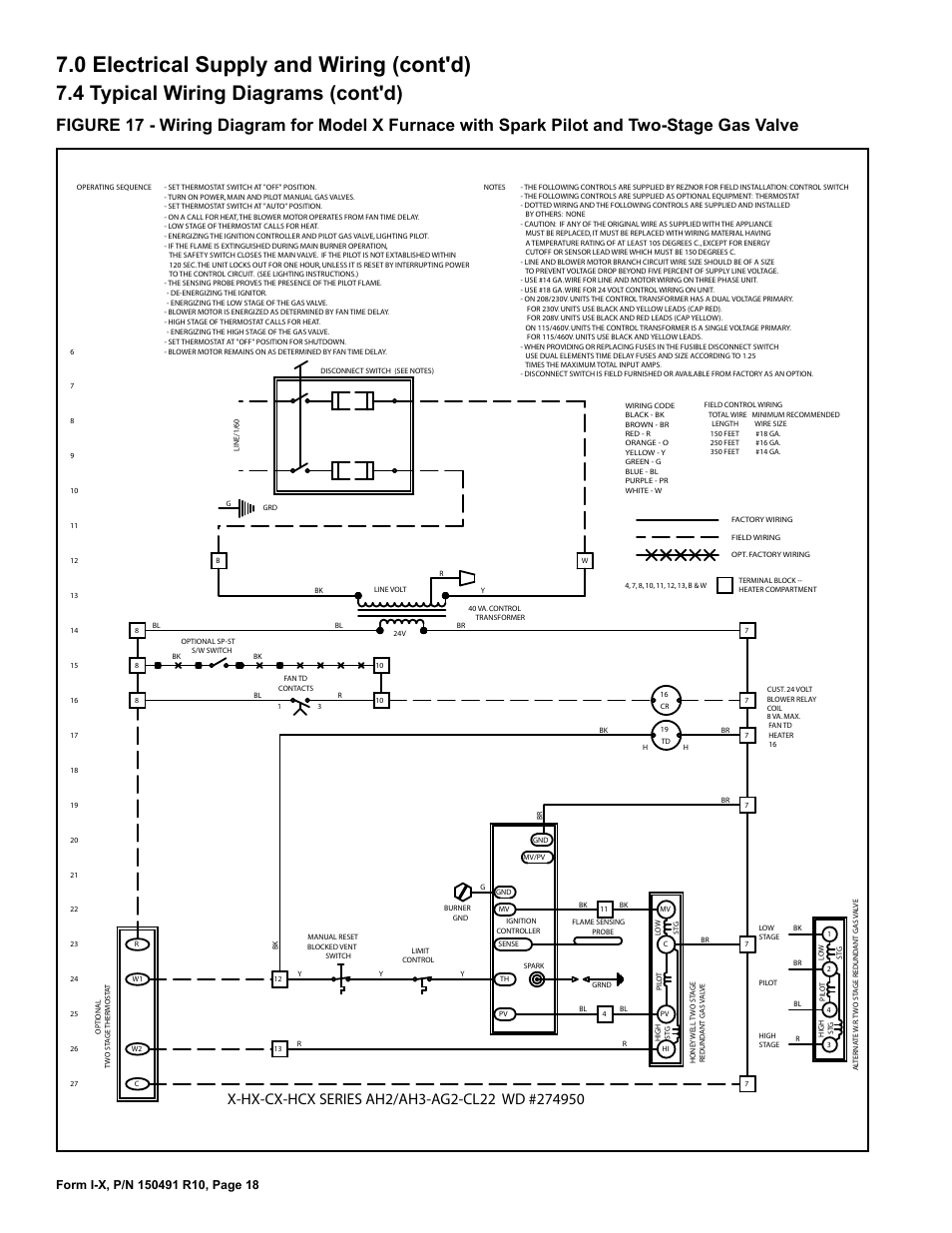 0 electrical supply and wiring (cont'd), 4 typical wiring diagrams (cont'd) | Reznor X Unit Installation Manual User Manual | Page 18 / 32